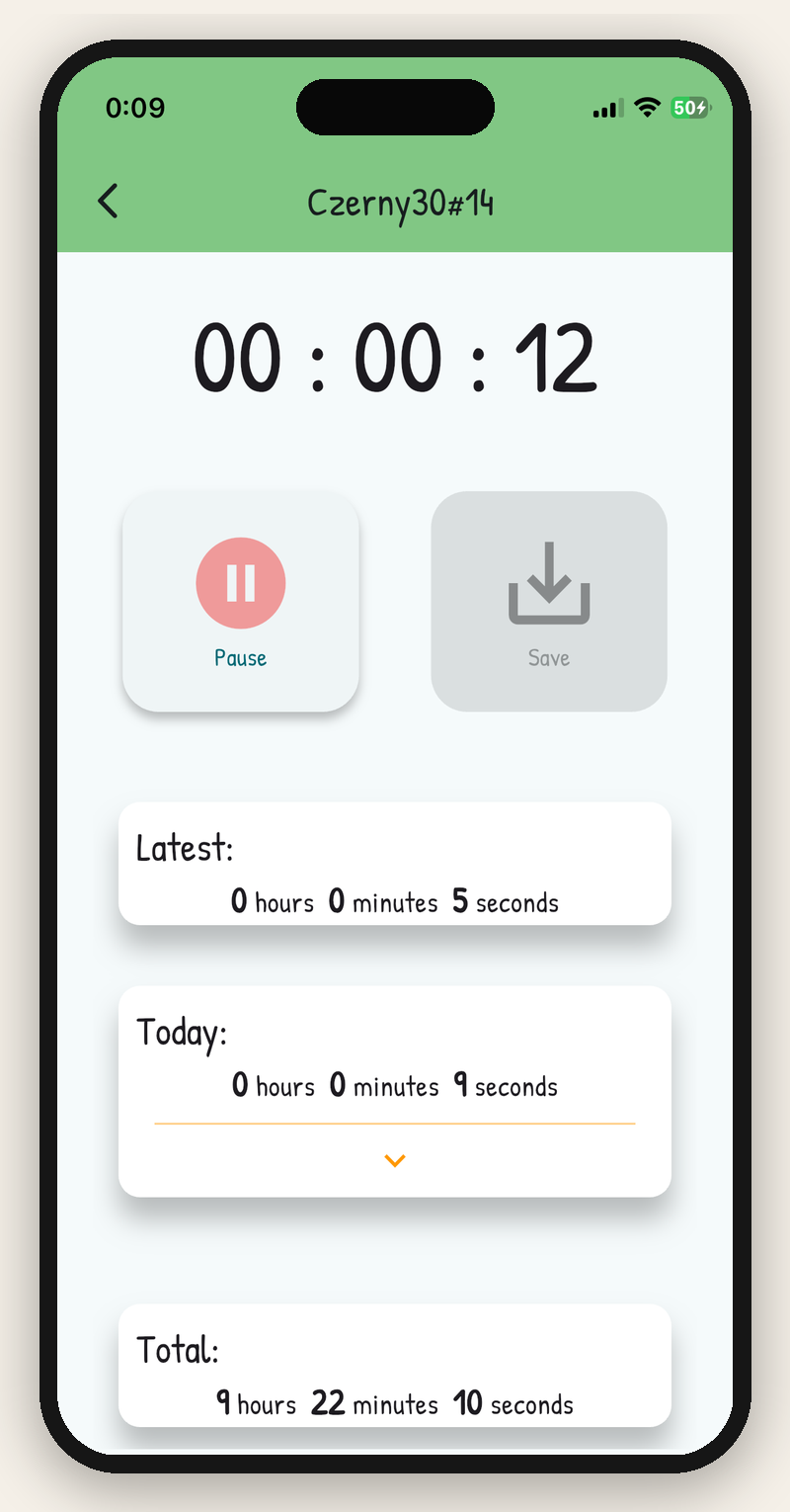 Practice timer with cumulative total